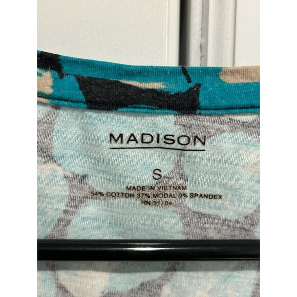 Madison Polka Dot Scoop Neck 3/4 Sleeve Top Blue Beige Sz Small Casual Wear - Picture 4 of 9